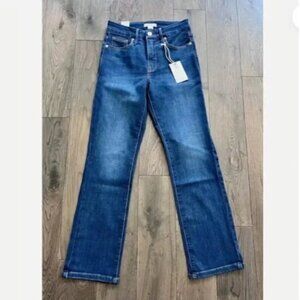 Good American Good Legs Straight Jeans Size 0/25 Mid-Rise Stretch Denim Blue NWT